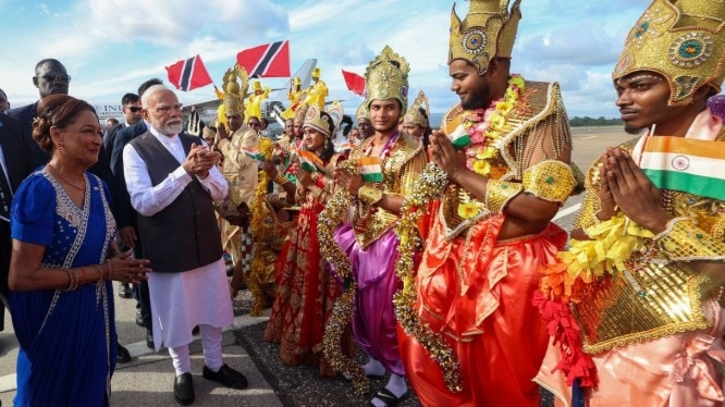 त्रिनिदाद और टोबैगो में पीएम मोदी का जोरदार स्वागत.