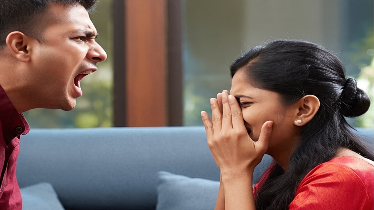 man shouting at woman