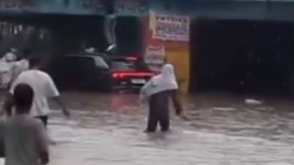 अंडरब्रिज में फंसी कार, राहगीर ने बचाई जान. (Photo: Screengrab)