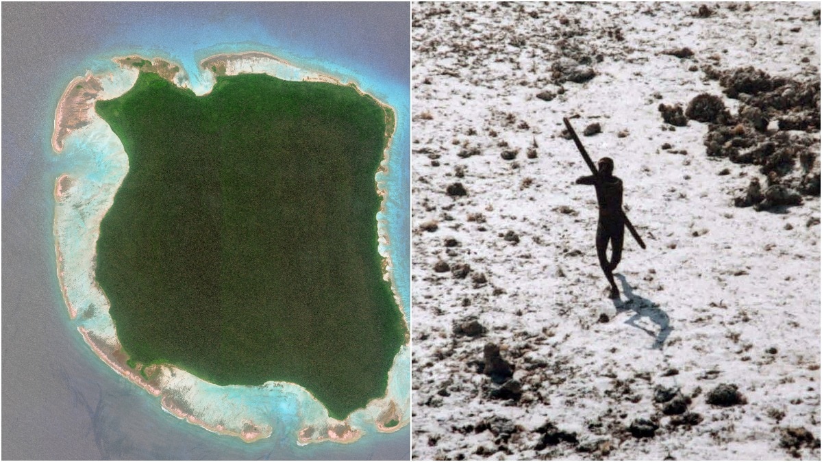 North Sentinel Island and tribal man with Bow
