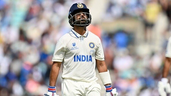 India's Ajinkya Rahane walks back to the pavilion after his dismissal during play on day 5 of the ICC World Test Championship cricket final match