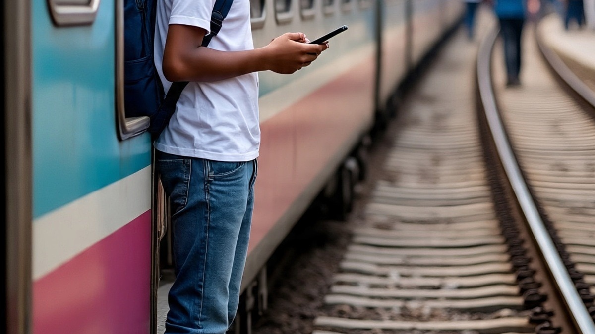 Minor boy standing with mobile phone in hand