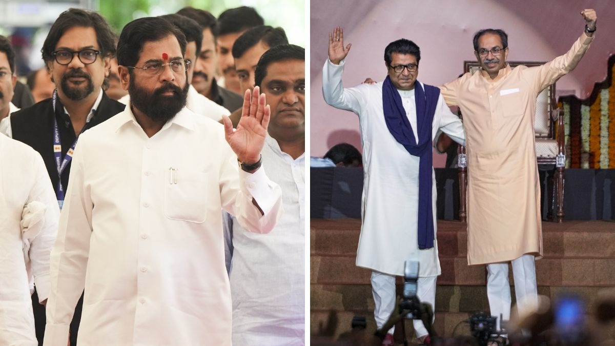 Eknath Shinde and Raj Thackeray with Uddhav Thackeray