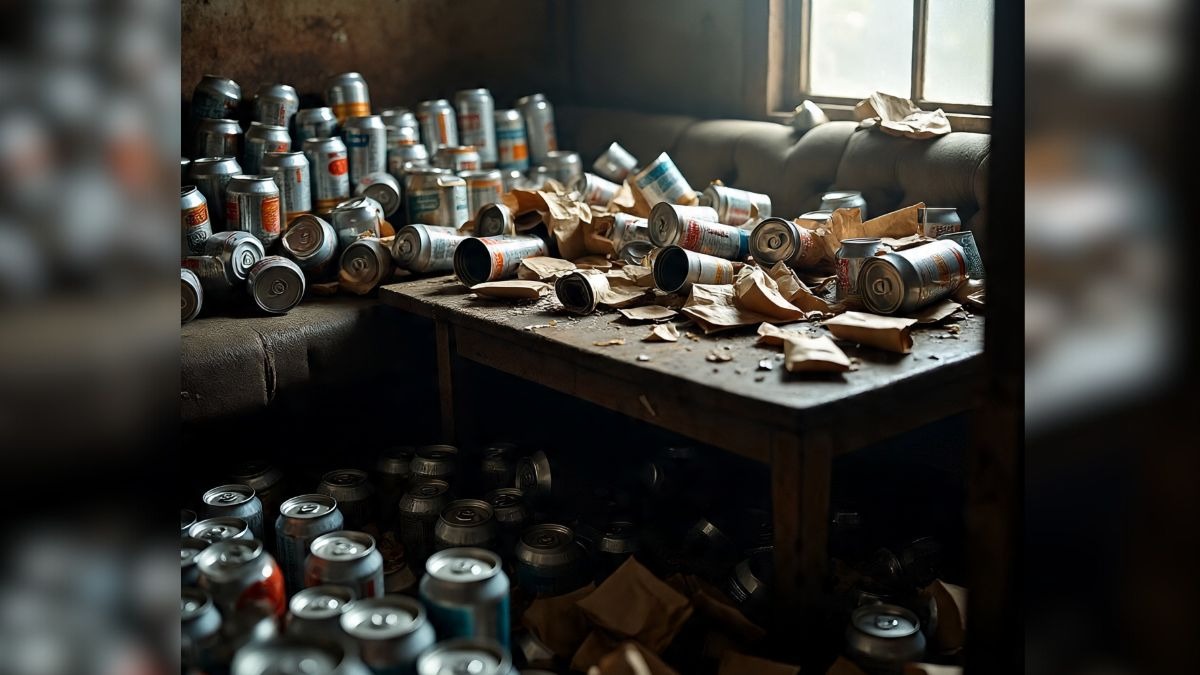  beer cans littered in room 