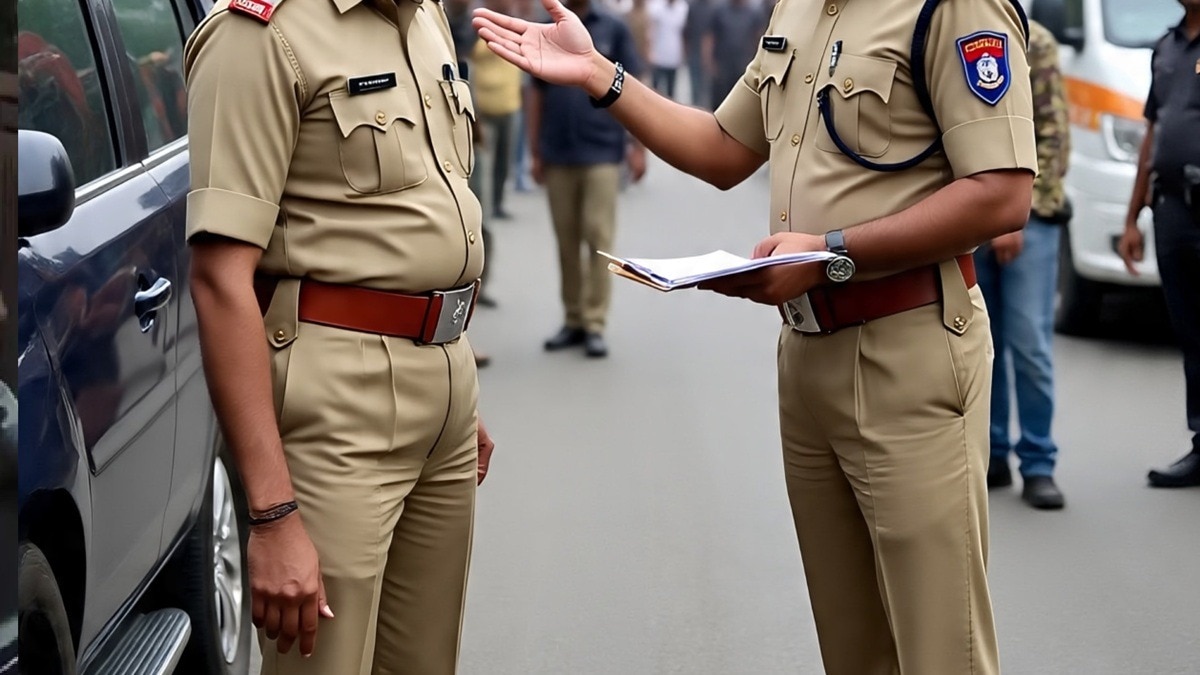 police men talking on accident site