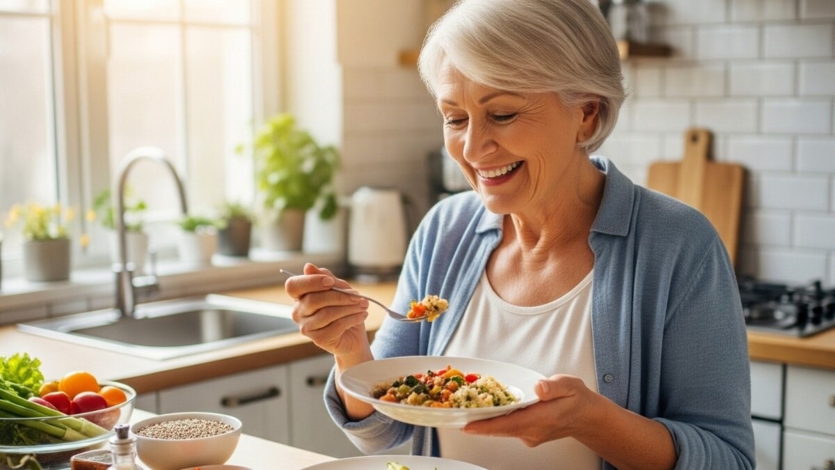 Woman eating healthy food