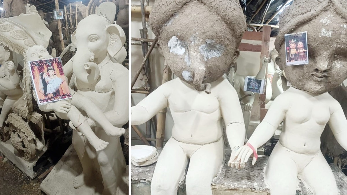 युवती को गोद में उठाए हुए गणेश की प्रतिमा बना रहे थे मूर्तिकार.