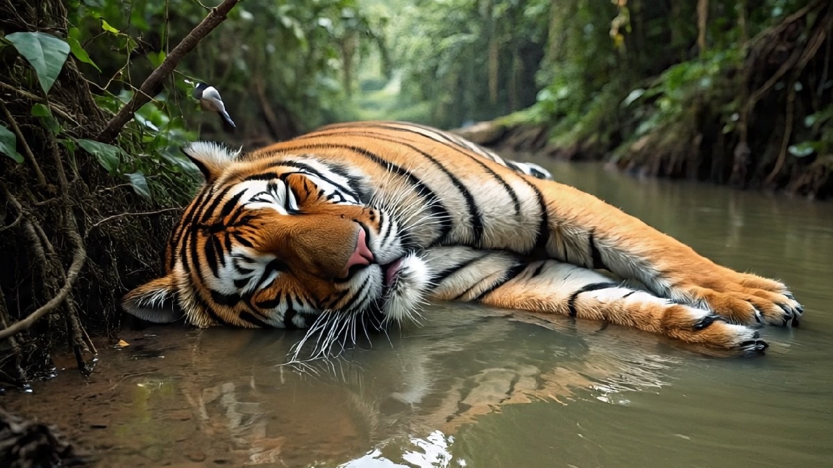 नदी से बाघ का शव बरामद. (Photo:AI-generated)