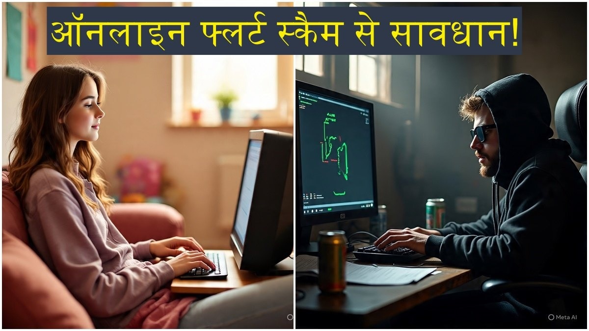 कंप्यूटर पर चैटिंग करते दो लोग. (Photo: AI Generated)