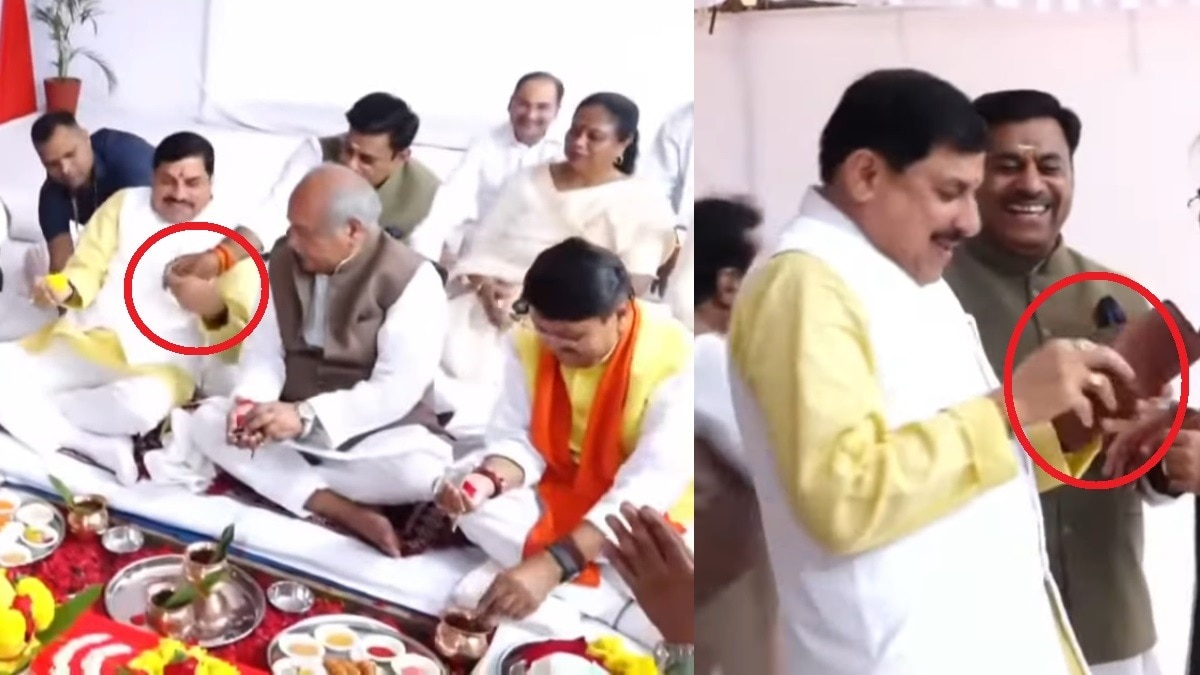 विधायक रामेश्वर शर्मा के पैसे लौटाते CM मोहन यादव.