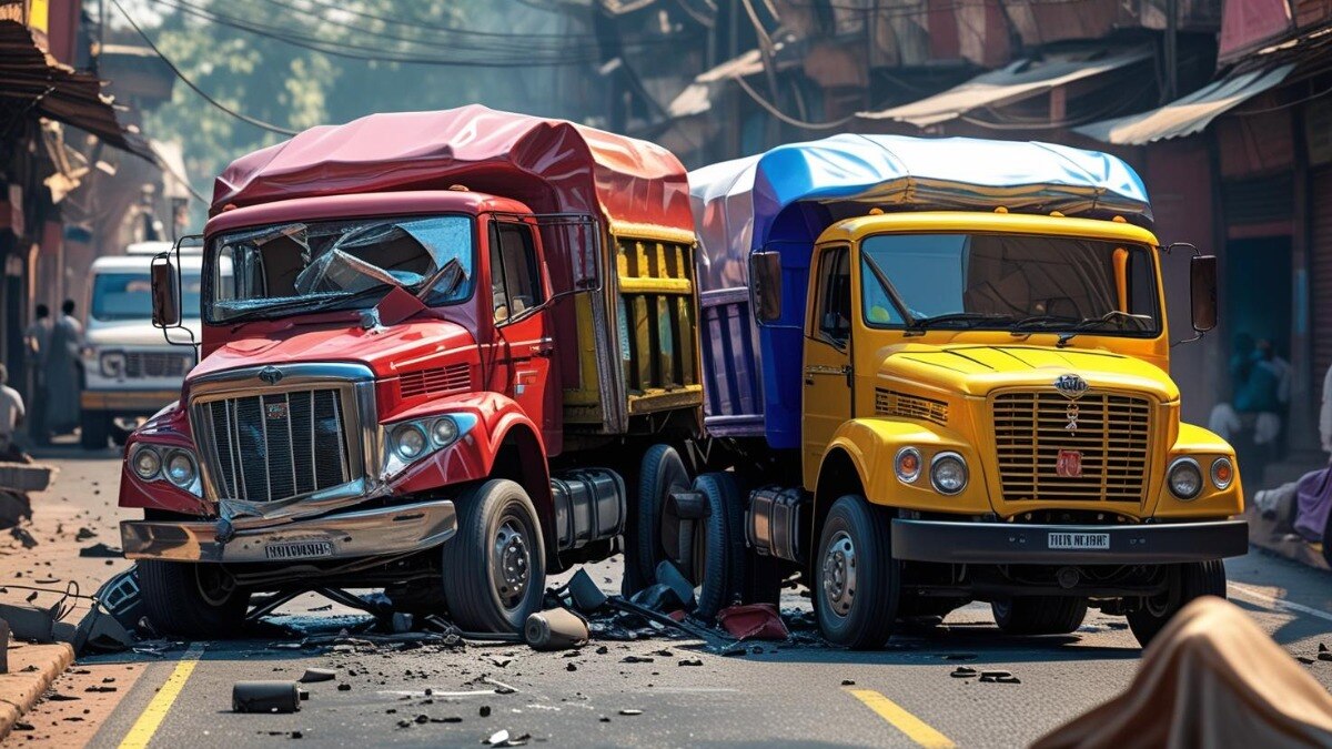 दो ट्रकों की टक्कर में तीन की गई जान (Photo: AI-generated)