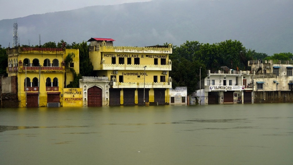 Pushkar Ghats submerged in the swollen Pushkar lake, Rajasthan (PTI Photo)