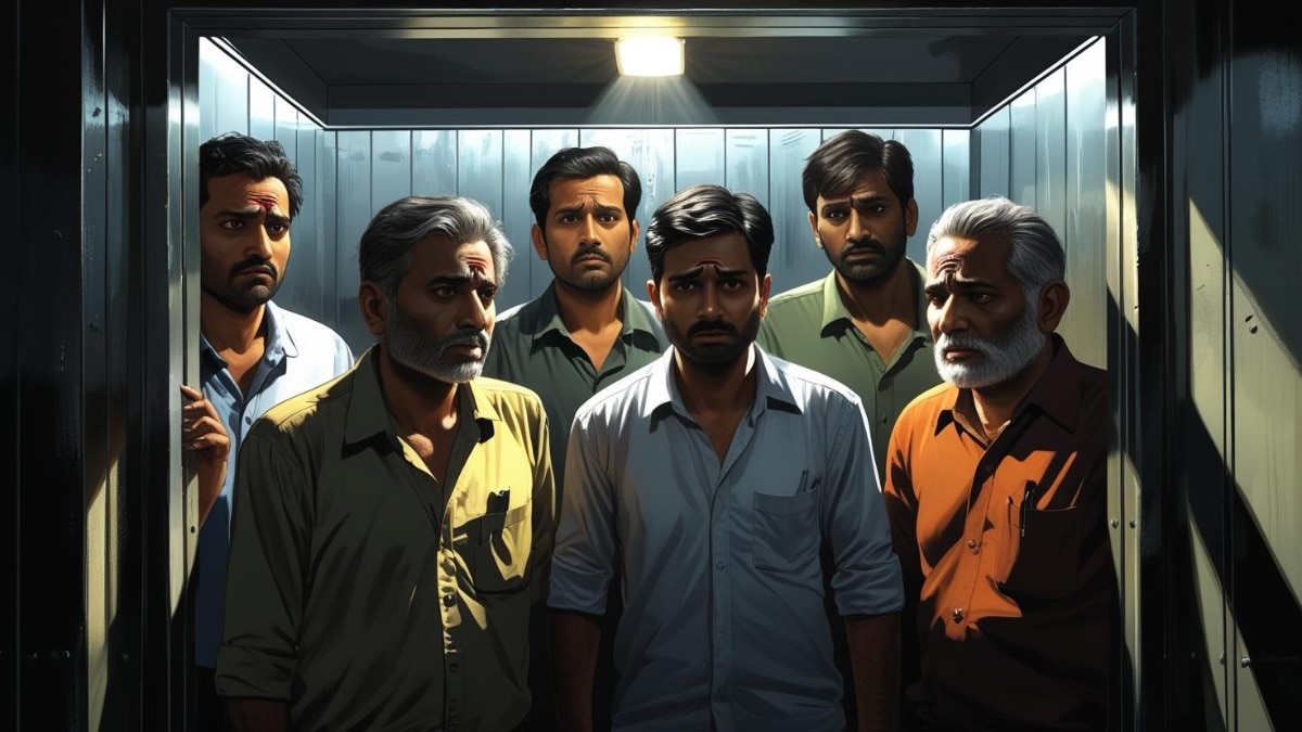 रेस्टोरेंट की लिफ्ट में फंसे कई लोग (Photo: AI-generated)