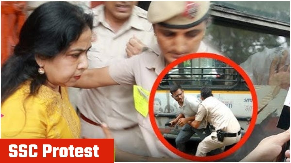 Poice arresting woman and grabbing a man