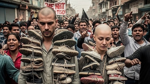 विवाहित महिला और उसके प्रेमी को गांववालों ने पकड़कर जमकर पीटा- (Photo: AI-generated)