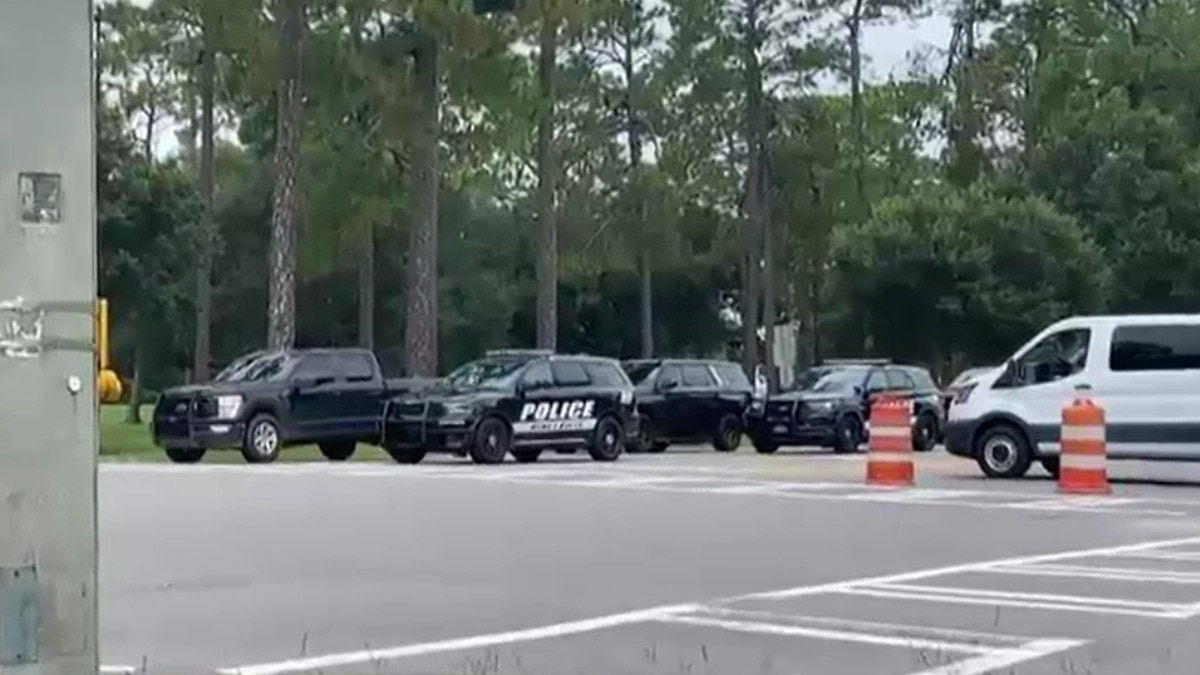 Police vans and ambulances leave for the scene