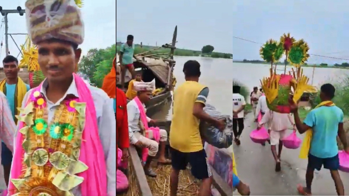 wedding procession arrived in Ballia on boat from Bihar (Photo- Screengrab)
