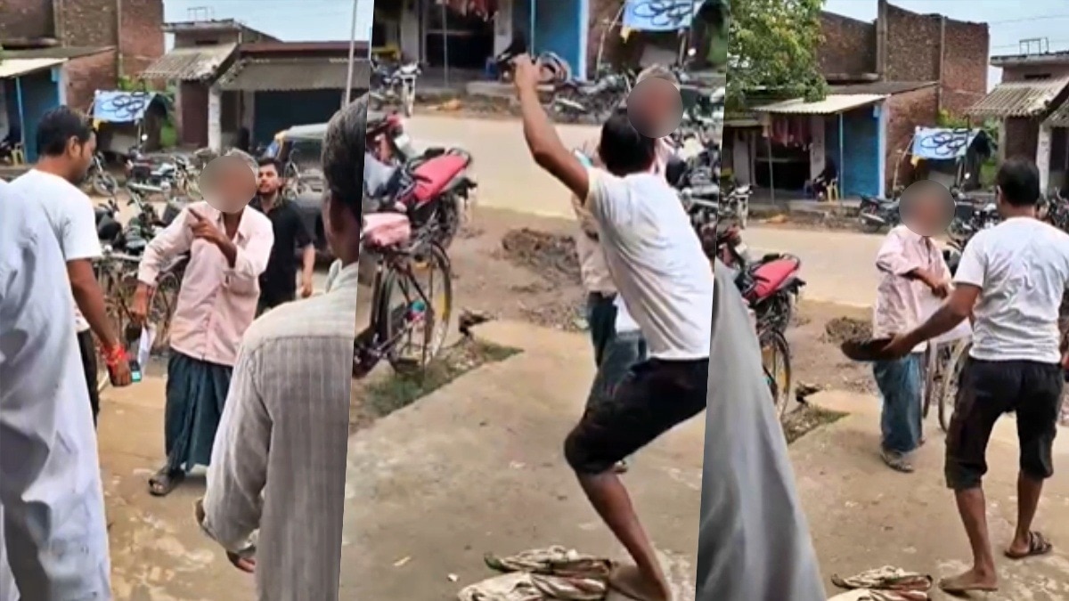 A shopkeeper beat up a farmer who went to Maharajganj to buy fertilizer (photo- screengrab)