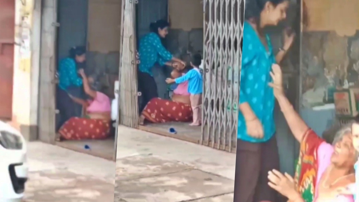 In Etawah, daughter-in-law brutally beat her elderly mother-in-law (photo- screengrab)