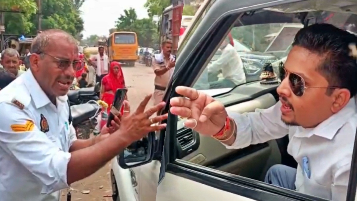 BJP leader's son misbehaved with a constable in Hathras (Photo- Screengrab)