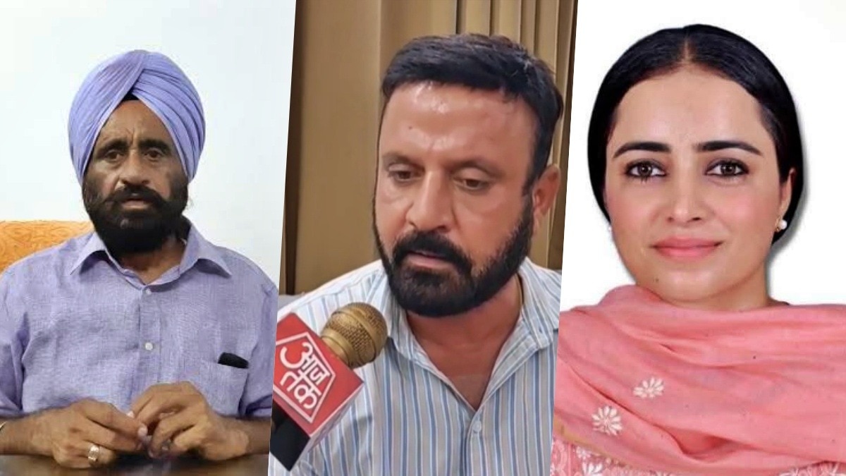 Minister Baldev Singh Aulakh (left), BJP candidate Vikas Sharma (centre) and Aulakh's daughter Sukhman (right)