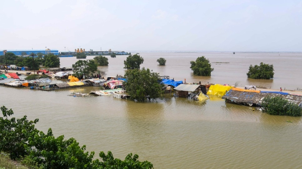 Partially submerged houses at Bind Toli area in Patna (PTI File Photo)