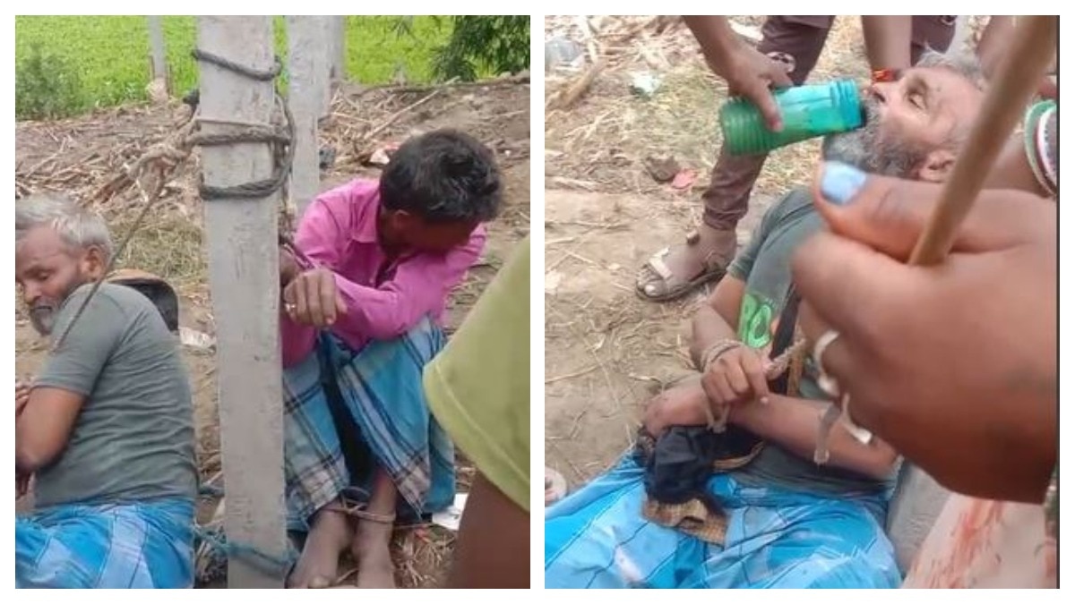खंभे से बांधकर खिलाया मल (Photo: Screengrab)