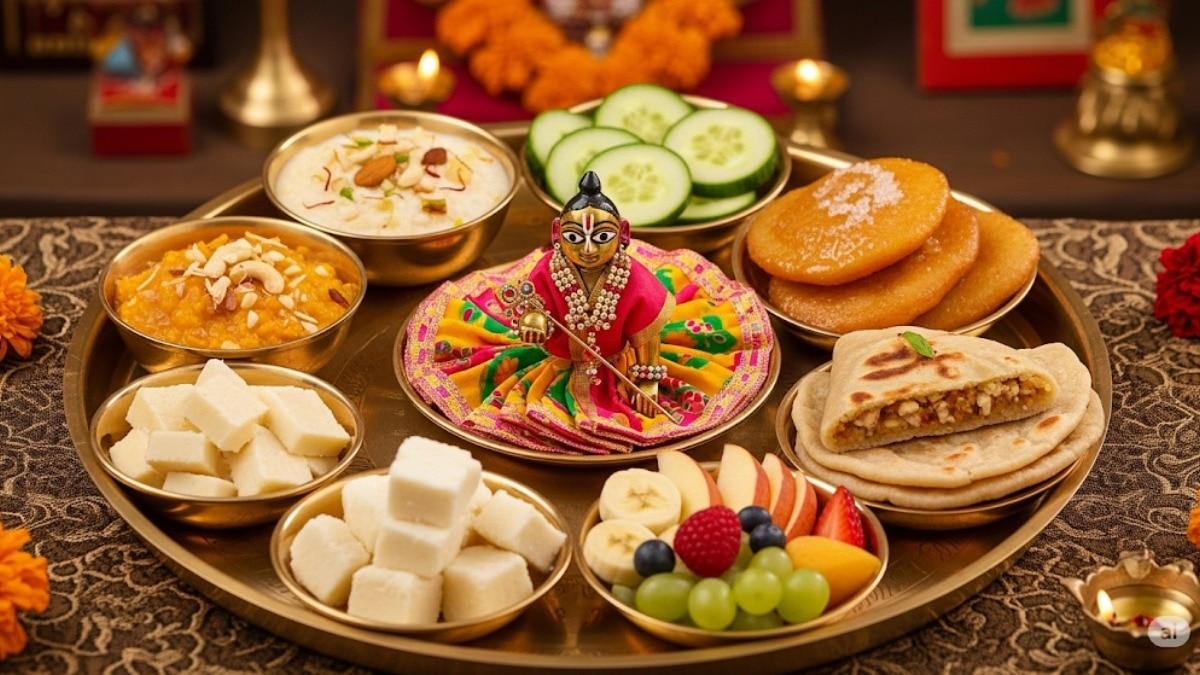 कान्हा को न लगा पाएं 56 तरह के भोग तो ये 8 चीजें जरूर चढ़ाएं (Photo: AI Generated)