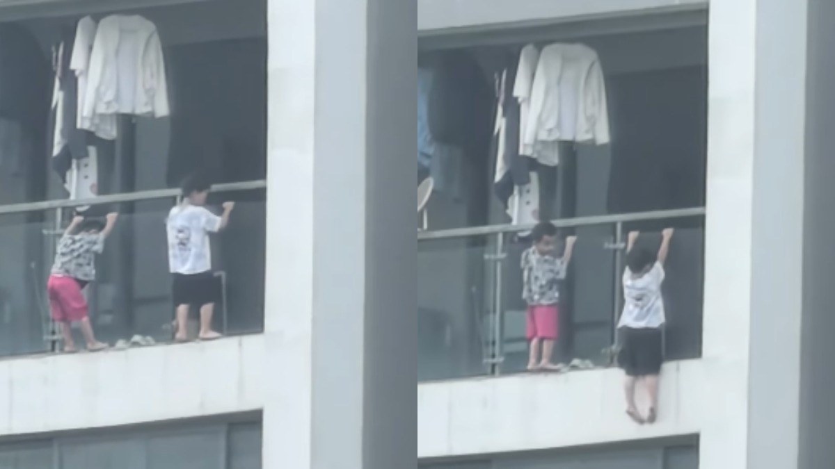13वीं मंजिल की बालकनी में लटके दिखे दो बच्चे, वायरल वीडियो से लोगों में भड़का गुस्सा!