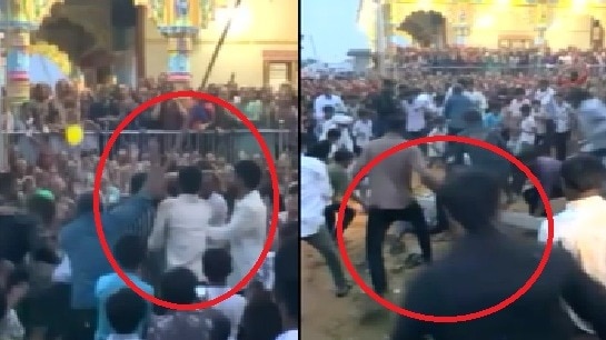 मटकी फोड़ते समय भीड़ पर गिरा बिजली का खंभा. (Photo: Screengrab)