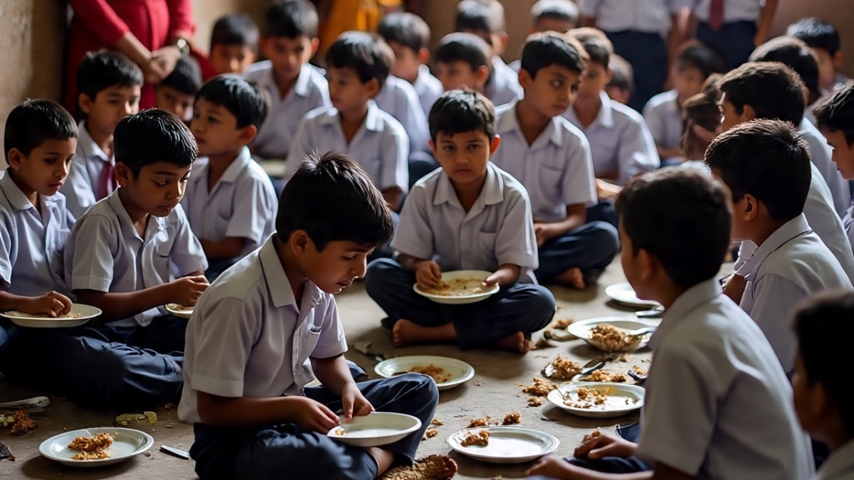 कुत्तों का झूठा खाना खिलाने की जानकारी मिलते ही अभिभावक गुस्सा हो गए  (Photo: AI-generated)