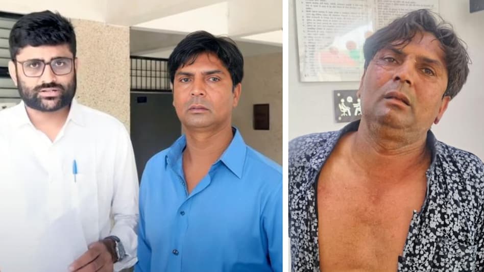 तस्वीर में दाईं तरफ दिख रहा आरोपी हमलावर है, उसकी गोपाल इटालिया के साथ (बाएं) फोटो है, जिसे बीजेपी नेता ने शेयर किया है (PHOTO:X/HarishKhuranna)