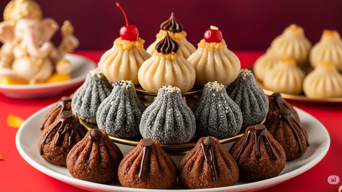 घर पर कैसे बनाएं चॉकलेट मोदक  (Photo: AI Generated)