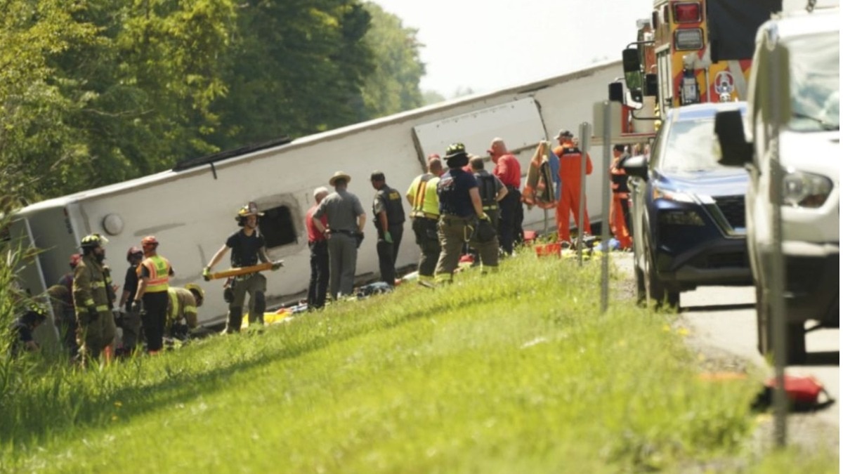 Multiple fatalities and injuries reported after a tour bus rolled over on Interstate 90 near Pembroke, New York