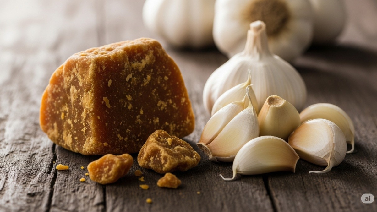गुड़ और लहसुन के सेवन से मिलेंगे क्या फायदे? (Photo: AI Generated)