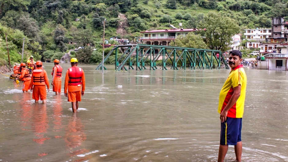Rescue work underway following the creation of an artificial lake in Syanachatti of Uttarkashi district (PTI Photo)