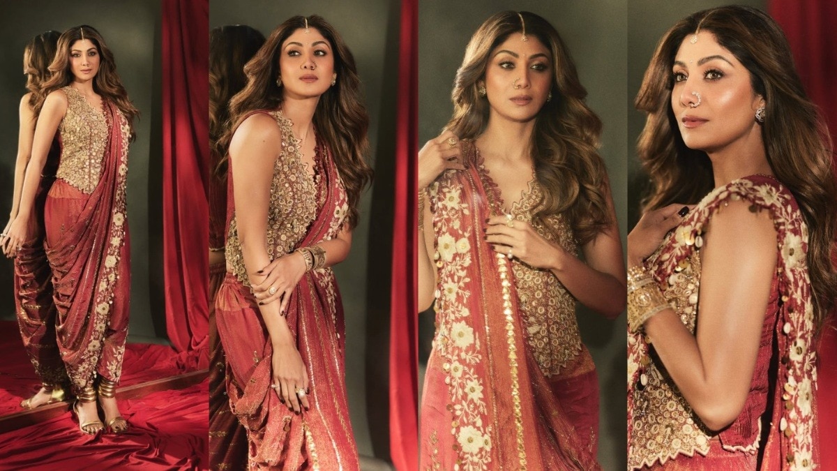 इंडो-वेसर्टन साड़ी में खूबसूरत लगीं शिल्पा शेट्टी (Photo: Instagram/@theshilpashetty)