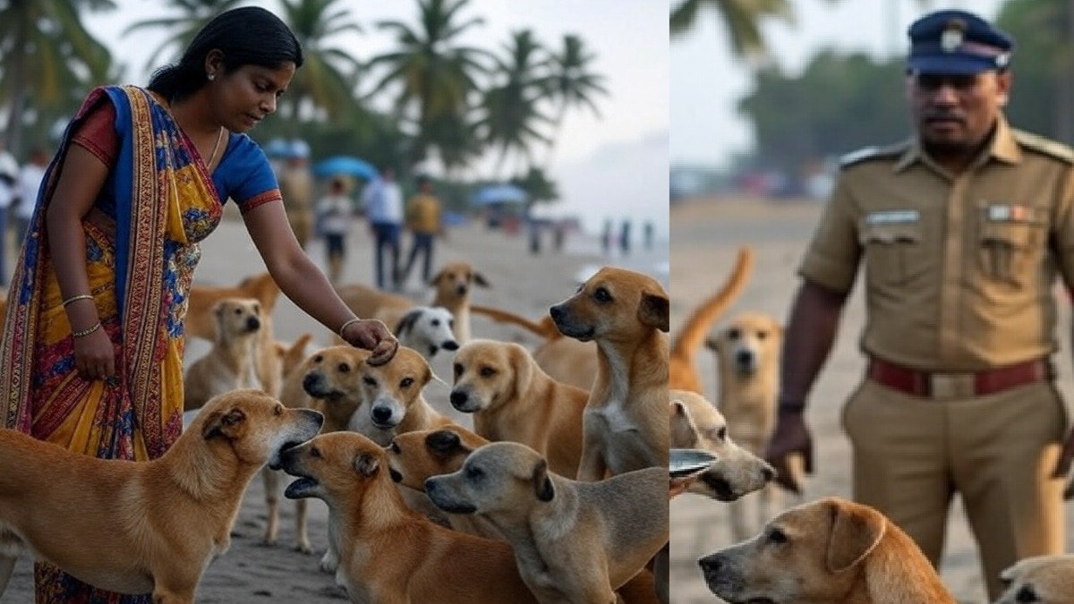 thiruvanmiyur beach stray dogs feeding woman dispute