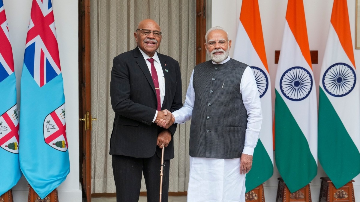 PM Modi with his Fijian counterpart Sitiveni Ligamamada Rabuka during a meeting at the Hyderabad House, in New Delhi