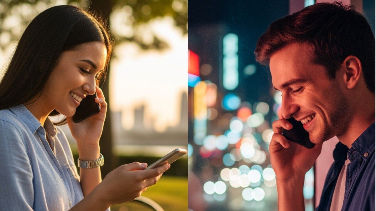 young couples talking with phone