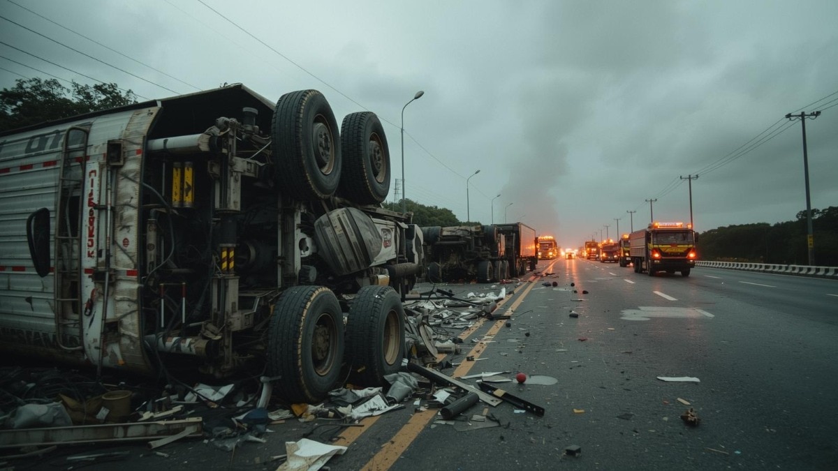 कच्छ में बड़ा सड़क हादसा, ट्रेलर से गिरे कंटेनर के नीचे दबकर तीन युवकों की मौत