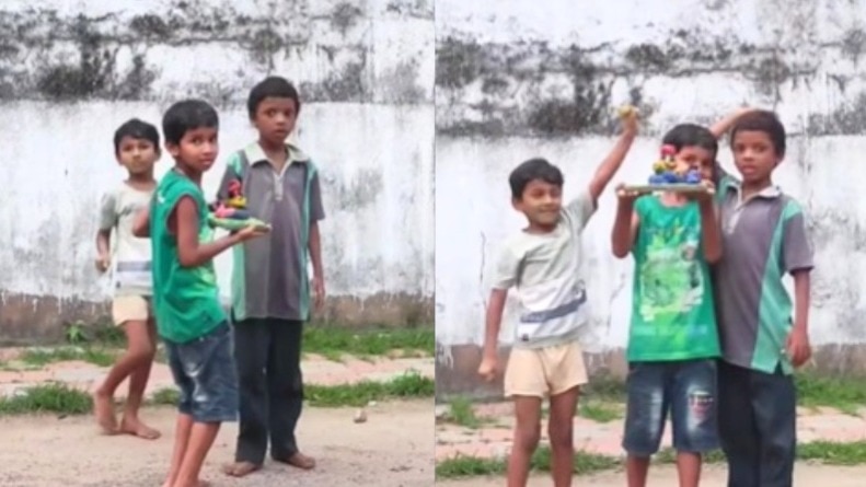 वायरल वीडियो में बच्चों से अपने हाथों से गणपति बनाए हैं. (Photo: Instagram\@be_bold9193)