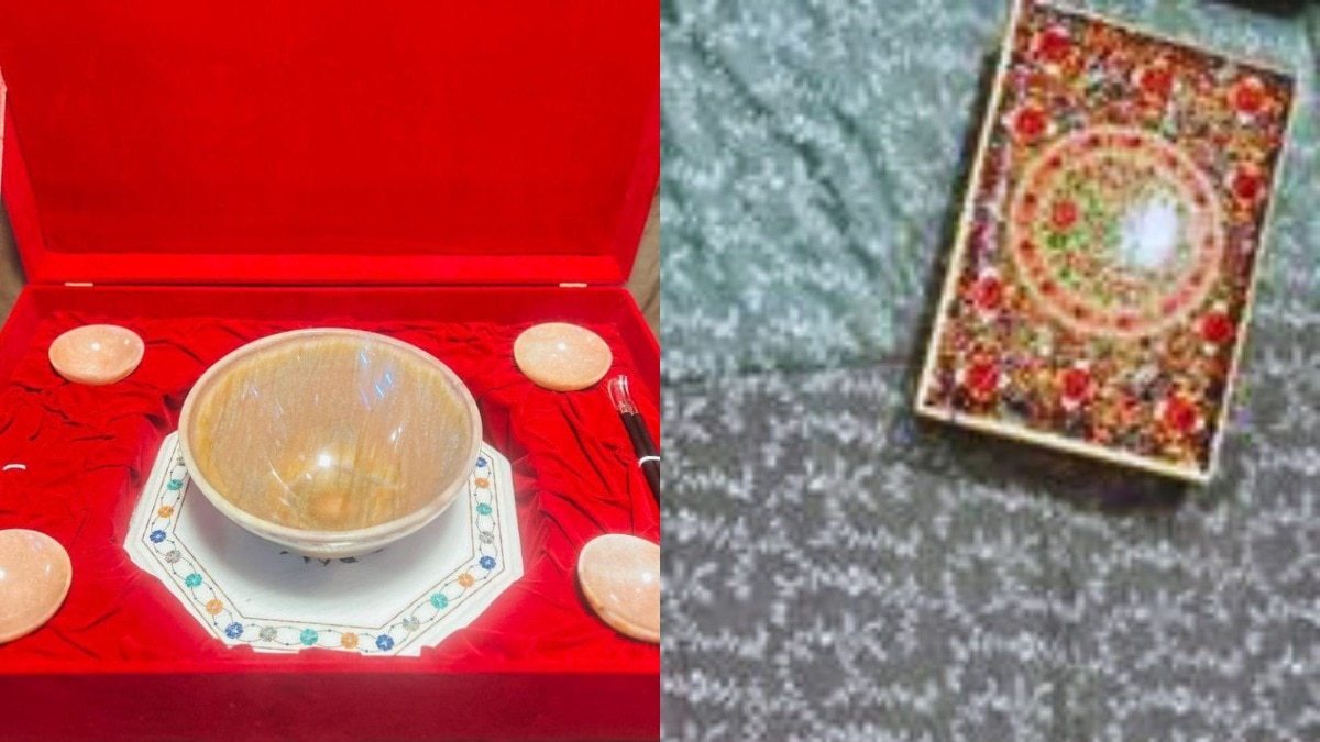 पीएम मोदी ने शिगेरु इशिबा को जो बाउल सेट दिया वो आंध्र प्रदेश से निकले मूनस्टोन से बना था. (Photo: ITG)