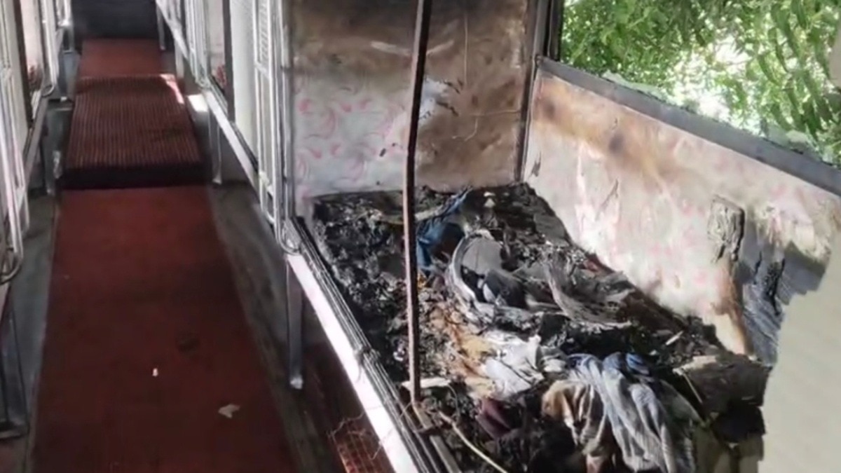 Burnt seat in a sleeper bus