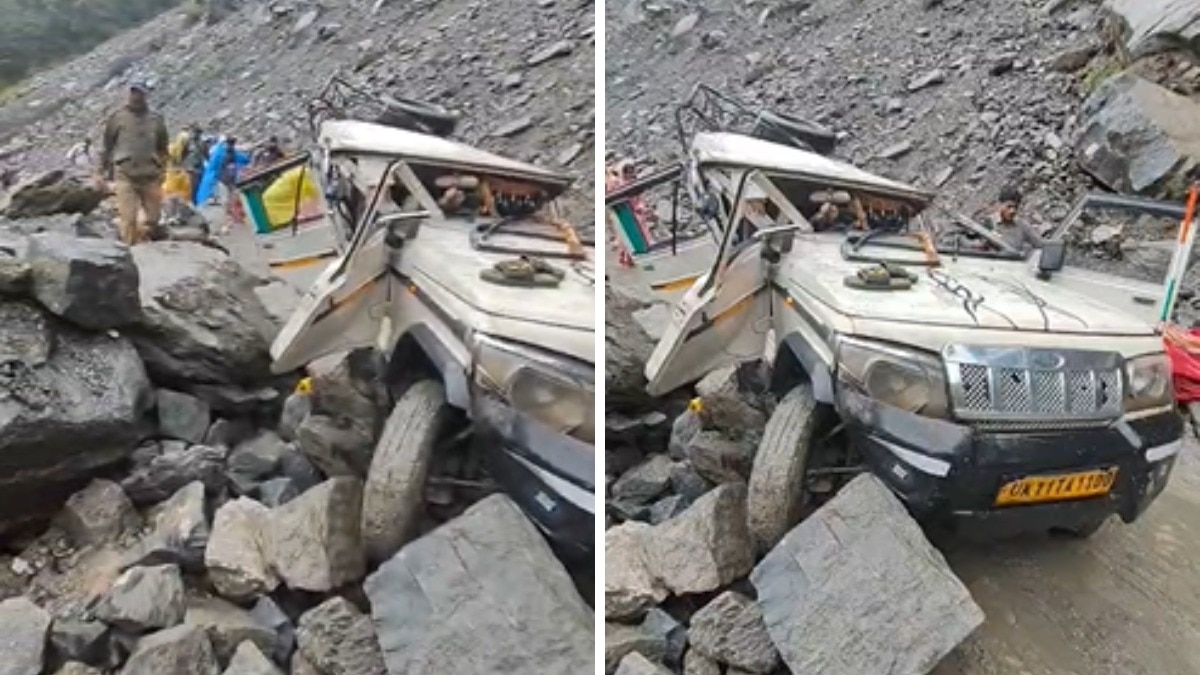 Vehicle damaged due to falling stone.