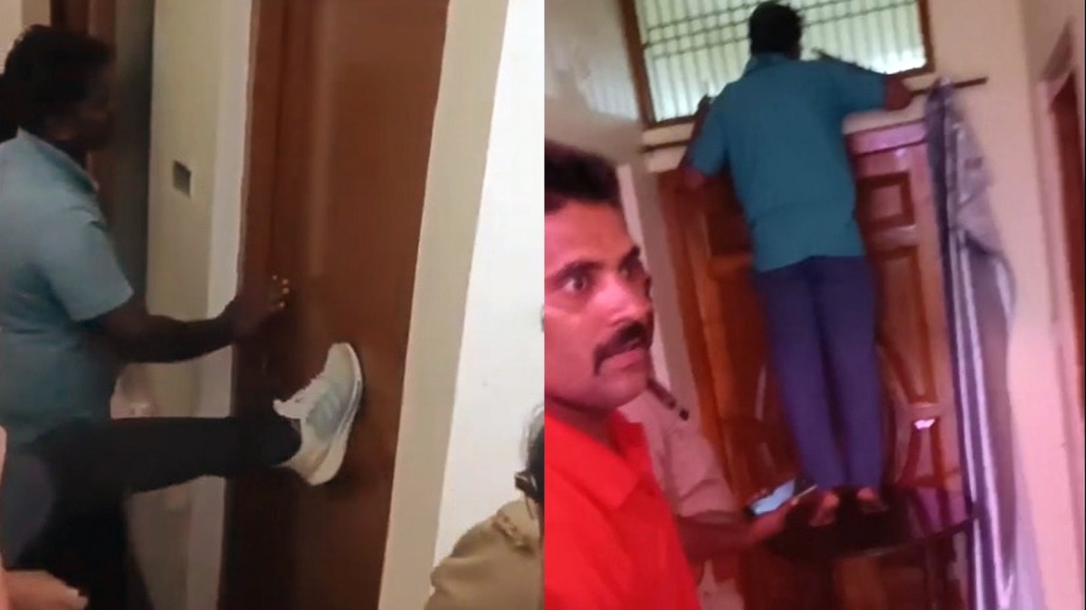 दरवाजा तोड़कर महिला सिपाही के प्रेमी को बाहर निकाला गया (Photo: Screengrab)