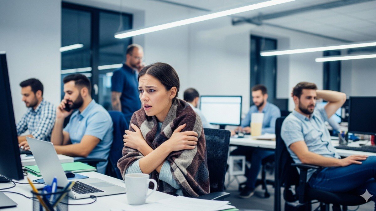 महिलाओं को ज्यादा ठंड लगने का कारण मेटाबॉलिज्म, हार्मोनल बदलाव और ब्लड प्रेशर होता है. (Photo: AI Generated) 