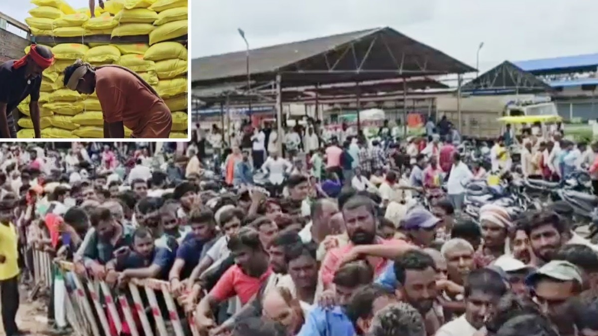 यूरिया के लिए लगी किसानों की लंबी कतार.(Photo:Screengrab)