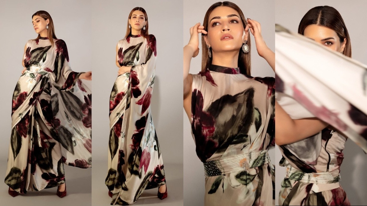 कृति सेनन ने अपने साड़ी लुक को और ज्यादा स्टाइलिश बनाने के लिए बेल्ट भी पहनी.  (Photo: Instagram/@sukritigrover) 