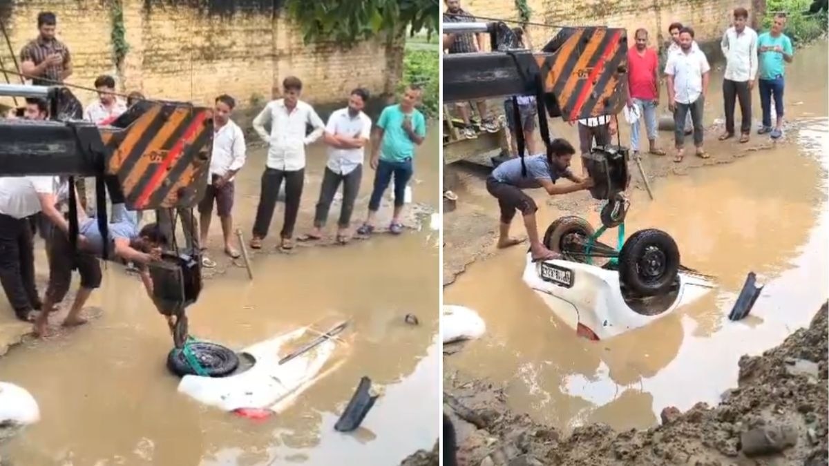 सड़क पर 11 फीट के गड्ढे में भरा था पानी. (Photo: Screengrab)